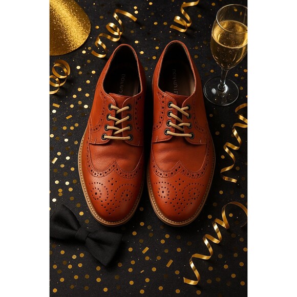 Donald J Pliner Red Leather Wingtip Oxford Shoes Men’s Casual Dress Brogues|8.5 - Picture 1 of 7